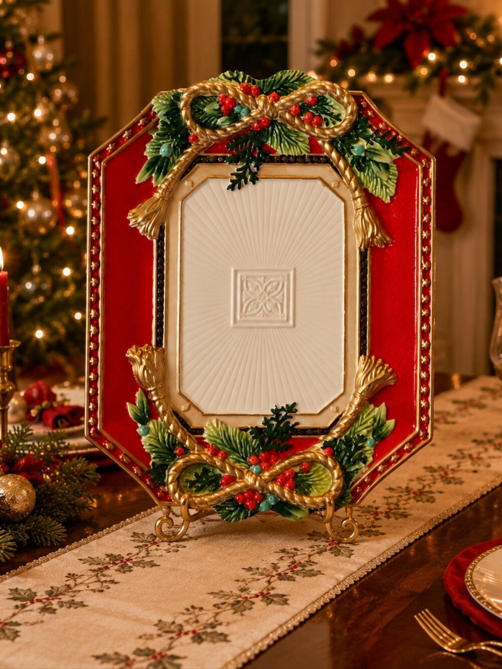 Fitz and Floyd White & Gold Holiday Tray Christmas Serving Platter